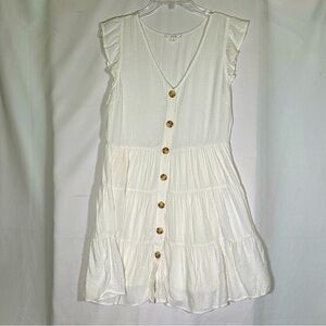 E & M Ivory Button Down Front V-neck Cap Sleeve‎ Boutique Dress Women's M